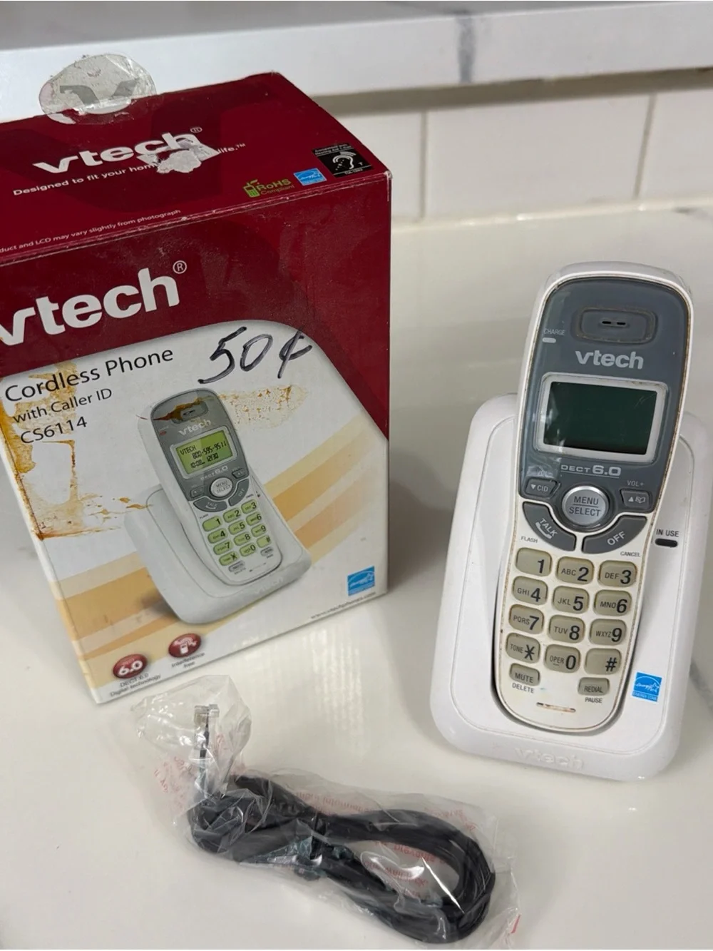 White Cordless Phone with Caller ID - DECT 6.0
